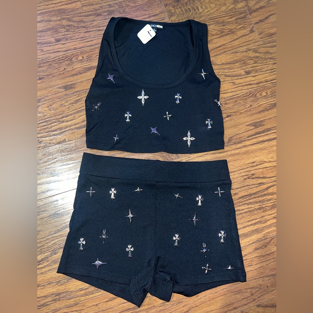 Fashion Nova Full Of Crosses Short and Tank Set